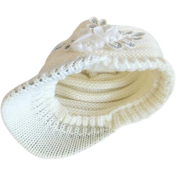 Women\'s Beautiful Style Crochet White Flower Brim Knit Winter Warm Hat Cap main image 4